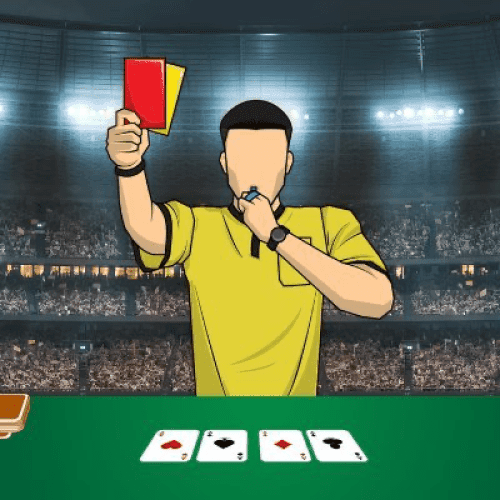 Illustration of man holding up yellow and red cards